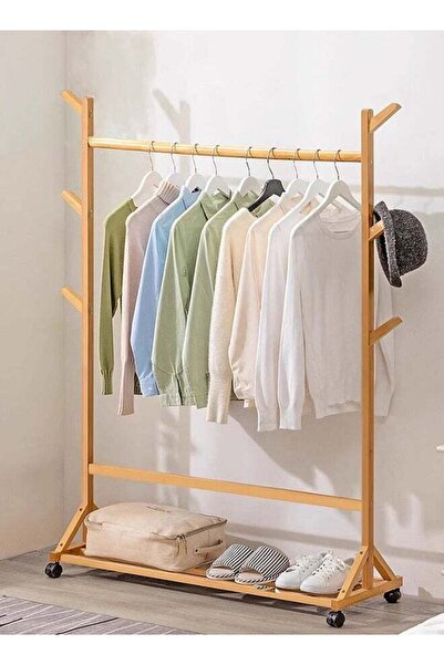 Generic CozyNest Simple Trending Natural Wood Garment Rack with Storage Shelv...