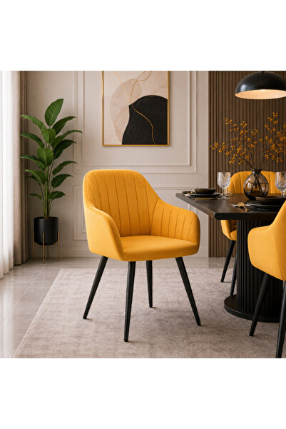 Palma homez Modern Armrest Mustard Yellow Velvet Dining Chair