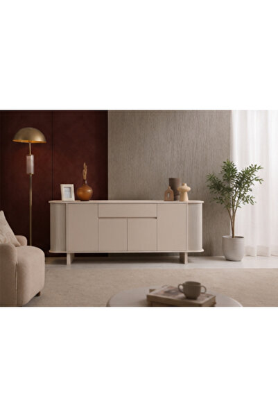Berrasse Mobilya Elisa MDF Konsol Modern Ahşap Salon Konsolu Çizgili Yan Pane...