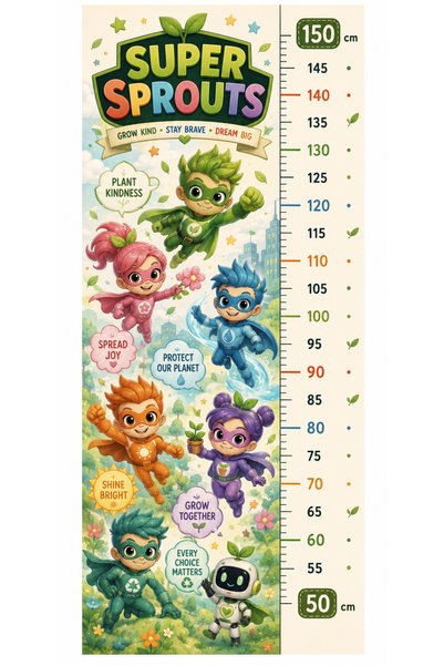 MaisonVelinCo Super Sprouts Height Measuring Wall Sticker 50X150 cm |   Superhero Themed Children's Room Height Measuring Ruler