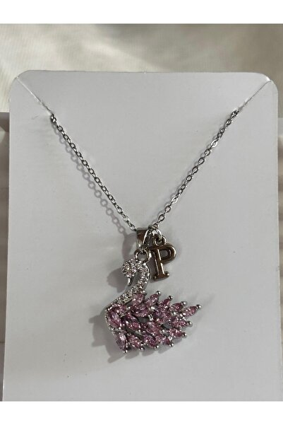 bijoux uniques 316L Steel Pink Zircon Stone Swan Letter P Necklace