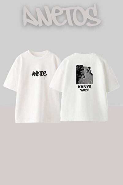 Anetos Kanye West_1 Design Printed Oversize White T-Shirt