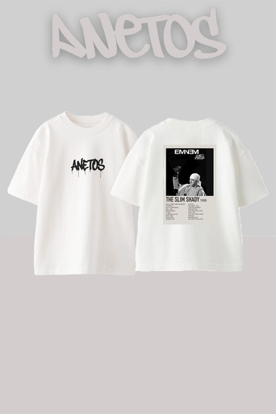 Anetos Λευκό μπλουζάκι με στάμπα Eminem Slim Shady Design σε μεγάλο μέγεθος