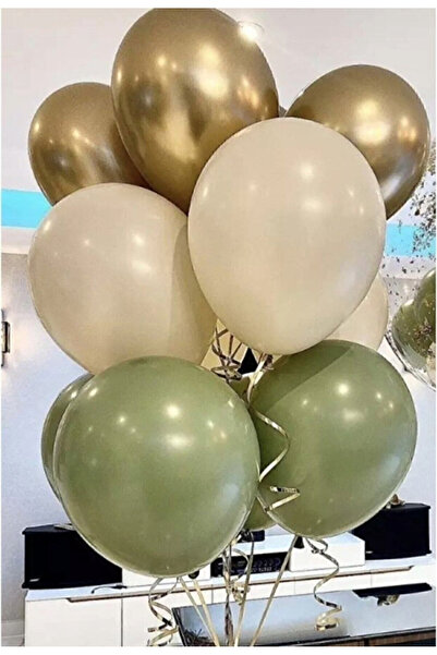 Parti Zamanı 18`li Set Krom Gold Küf Yeşili Ve Pastel Beyaz Balon Set Süsü
