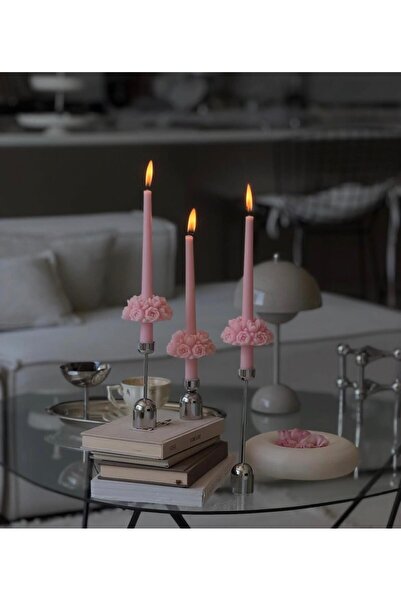 SCA CANDLE Dekoraitf Mum Şamdanlık .Mum Çiçek Desenli Pembe Renk 2 kili