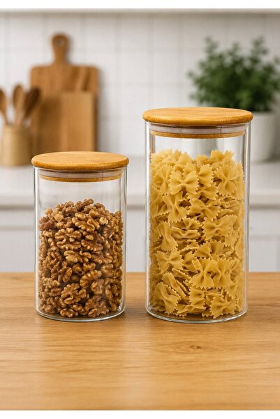 CEZVE HOME 2-Piece Borosilicate Glass Storage Jar Set with Bamboo Lids Kitche...