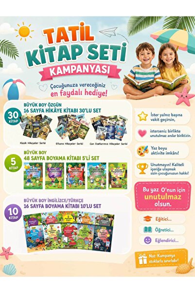 Çocuğunuza Yaz Boyu Yetecek Eğitici, Eğlenceli Büyük Boy Hikaye Ve Boyama Seti Toplam 45 Kitap