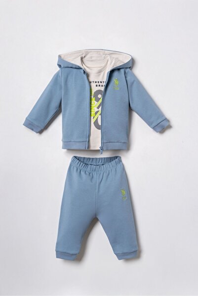U.S. Polo Assn. Baby Boy Printed Blue Cardigan Set Usb3166-C-V2