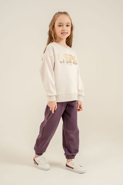 U.S. Polo Assn. طقم رياضي أبيض مطبوع بأكمام طويلة للفتيات US2711-C-V1
