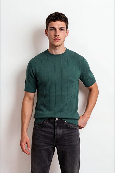 Sea Style Men's Crew Neck Slim Knitwear T-Shirt Fit Mold Short Sleeve