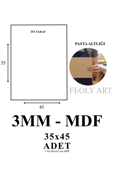 Feoly Art 3mm 35x45cm (1 Adet) Beyaz Lam MDF Plaka – Tek Tarafı Beyaz Kaplama...