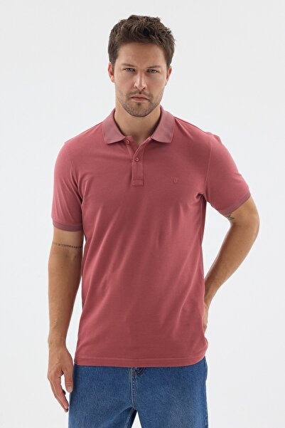 İmza Dusty Rose Polo Collar Pique Short Sleeve Slim Fit 100% Cotton T-Shirt 1...