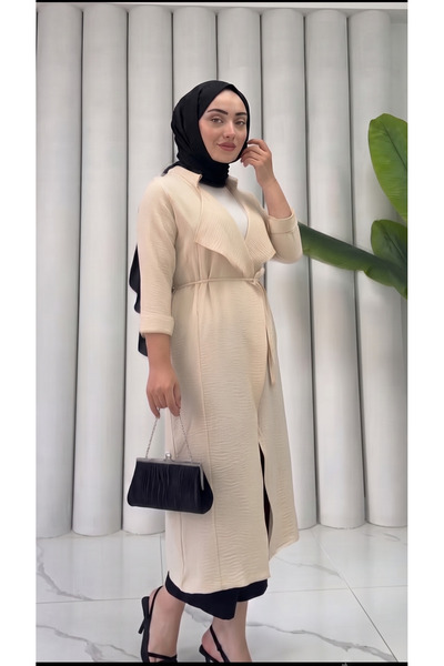 YAZGI MODA YAZGIMODA Şık Tasarım Kuşaklı Uzun Gri Tunik
