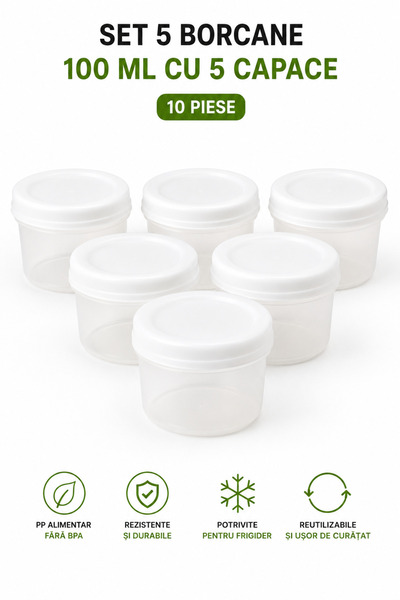 PUPSI Set 5 Borcane Alimentare 100 ml cu 5 Capace (10 Piese), Recipiente pent...