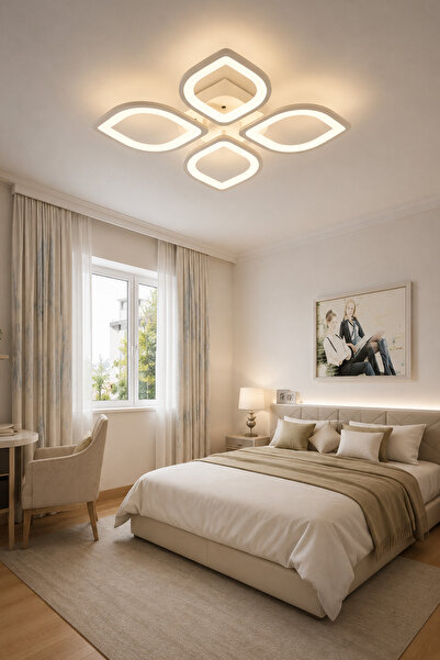 Modavize MS53005-4 Modern 3 Renk Ledli Plafonyer Lüks Modern Beyaz 4'lü Ledli...