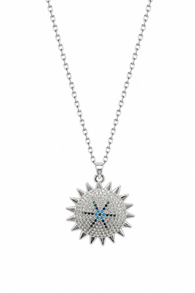 Jack Ferrero Steel Sun Motif Zircon Stone Evil Eye Bead Detailed Necklace