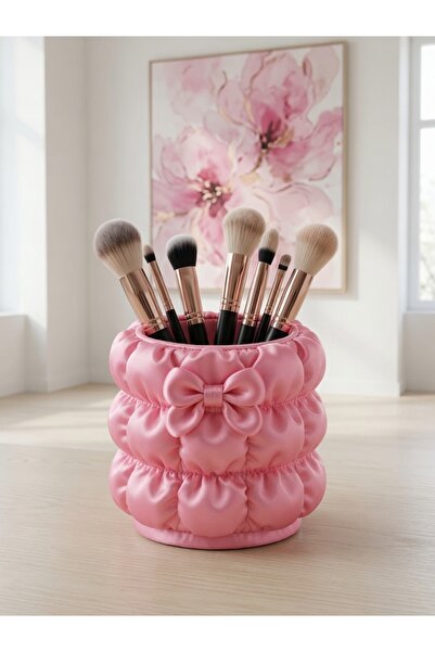 Handmade Pink Fluffy Bow Makeup Brush Organizer Coquette Cup ⁠