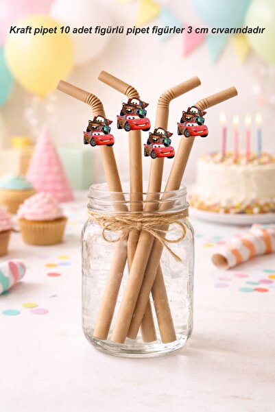 Sinek Kupası Tasarım Cars Themed 10-Piece Figured Straws Birthday Party Supplies
