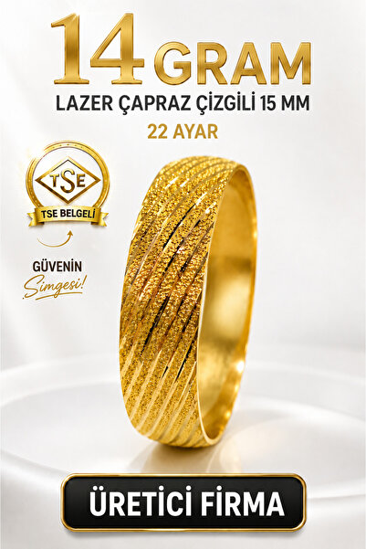 Aks Gold 22 Ayar TSE Belgeli (14 GRAM) Lazer Çapraz Çizgili 15 mm Ajda Altın ...