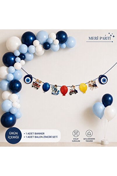 MERİ PARTİ Circumcision Evil Eye Beaded Balloon Chain Set 50 Pieces Boy Child...