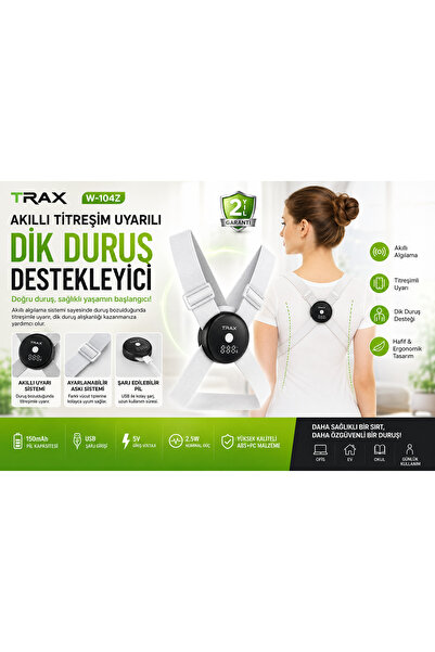 TRAX Akıllı Titreşim Uyarılı Dik Duruş Destekleyici Postür Düzeltici Şarjlı A...