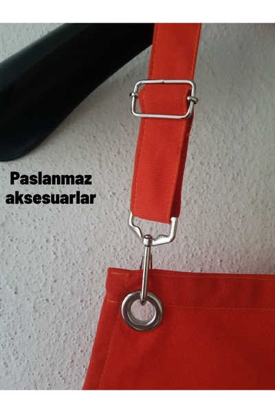 MUTLUGYM Gabardin Kumaş % 100 PAMUK Ayarlanabilir Askılı Garson – Barista – Şef Önlüğü turuncu MUTFAK ÖNLÜĞÜ
