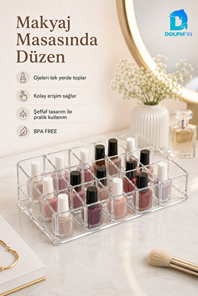 DolphFin Oje Düzenleyici Şeffaf Plastik Makyaj Kozmetik Ruj Takı Organizeri 2...
