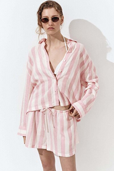 H&M شورت برباط من مزيج الكتان