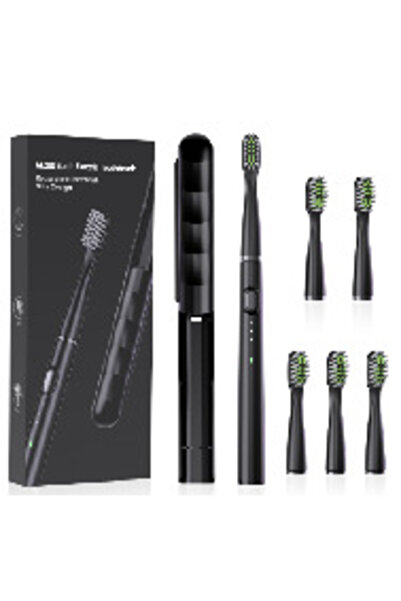 Choice1 Black Portable Smart Slim Sonic Electric Toothbrush for Adults 6 Brus...