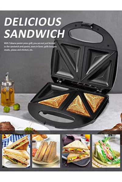 SOKANY 2-Slice Non-Stick Grill—Sandwich & Panini Maker, Black/Silver