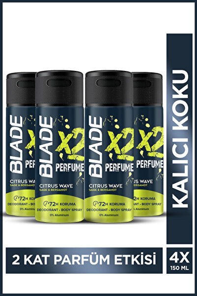 Blade X2 Perfume Citrus Wave Erkek Deodorant Body Spray 4x150 Ml Leke Bırakma...