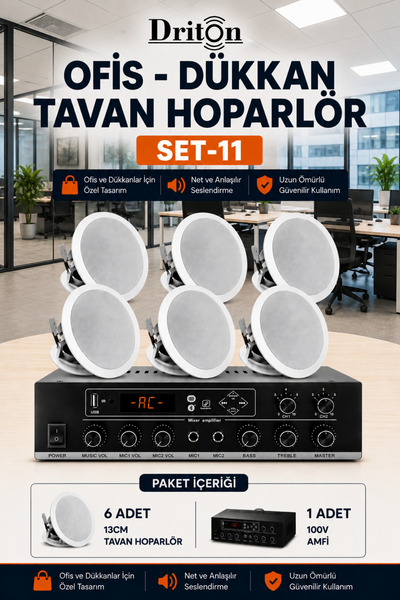 DRİTON OFİS DÜKKAN 6'LI 13CM BEYAZ TAVAN HOPARLÖR SET-11