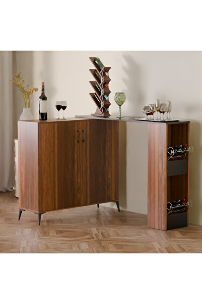 Mahmayi Extendable Bar Cabinet with Wine Rack, 2 Door Kitchen Storage Cabinet...