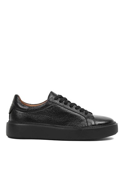 Celal Gültekin Erkek Siyah Kalın Tabanlı Siyah Deri Sneaker