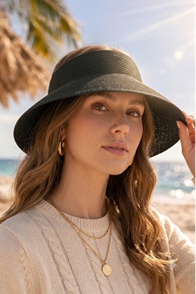 GIA - ART Women's Noir Vela Bowknot Straw Visor Hat Black – Wide Brim, Summer...