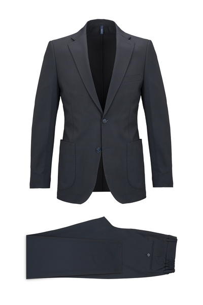Hatemoğlu Lacivert Slim Fit Çizgili Mono Yaka Takım Elbise