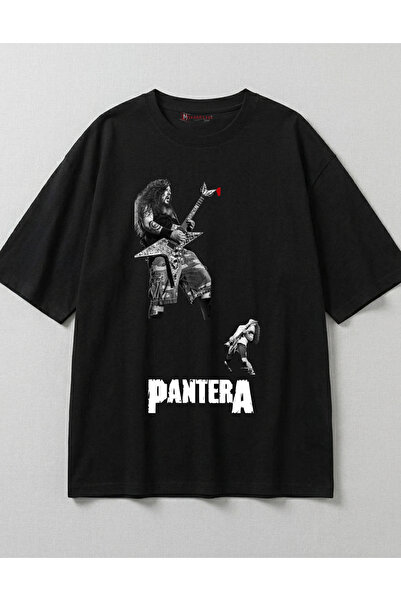 dompulerimoda Pantera Printed Heavy Metal Oversize Unisex Black T-Shirt