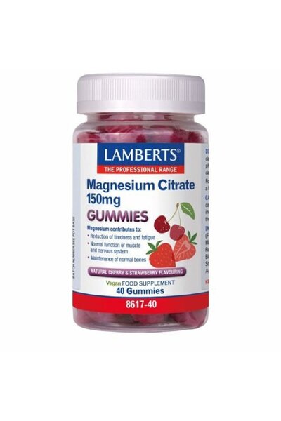 Lamberts Κιτρικό Μαγνήσιο 150mg Ζελεδάκια με γεύση Φράουλα και Κεράσι 40 Ζελε...