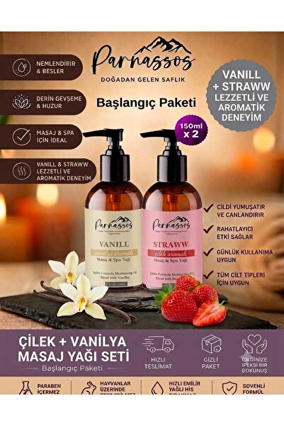 Parnassos Çilek & Vanilya Masaj Yağı Seti 2x150 ml | İpeksi Doku, Uzun Süreli...