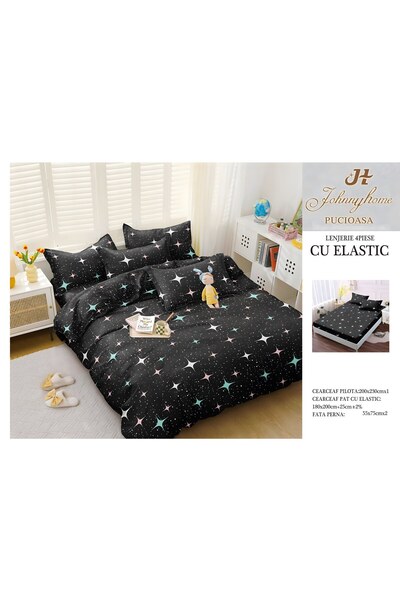 naniland.ro Lenjerie de Pat Bumbac Satinat 2 Persoane 4 Piese cu Elastic 180x...