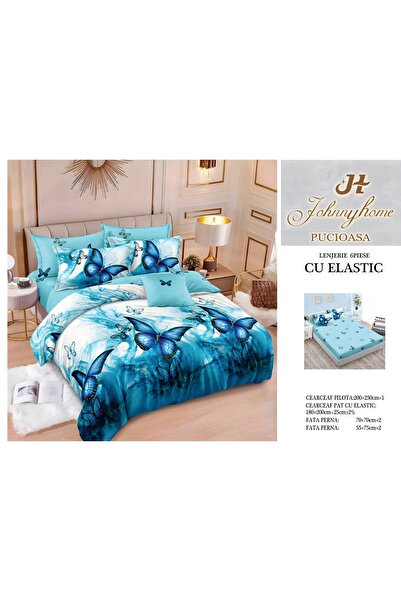 naniland.ro Lenjerie de Pat Bumbac Satinat 2 Persoane 6 Piese cu Elastic 180x...