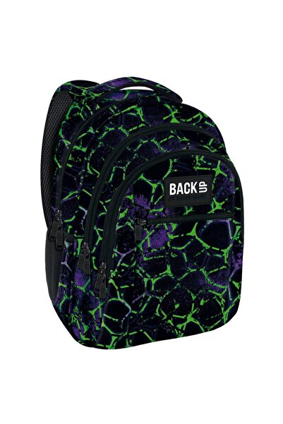 Derform Ghiozdan ergonomic copii, 3 compartimente, Backup, model molecule verzi