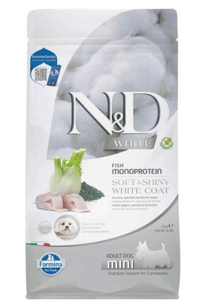 N&D Nd White Tahılısız Mini Adult 2kg Levrek Rezene ve Spirulina Küçük Irk Be...
