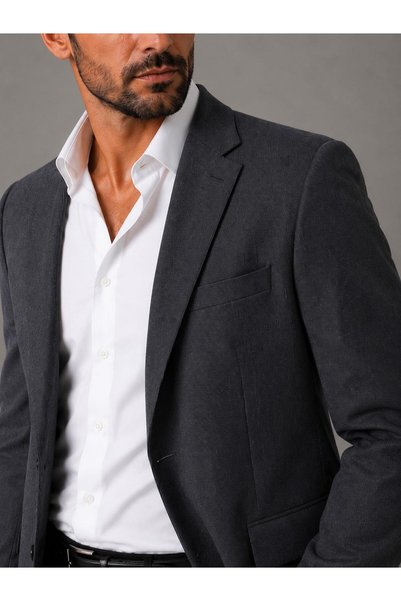 CLASSİCS MEN Men's Italian Cut Navy Blue Striped Blazer Jacket Classic and Modern Elegance - 7715