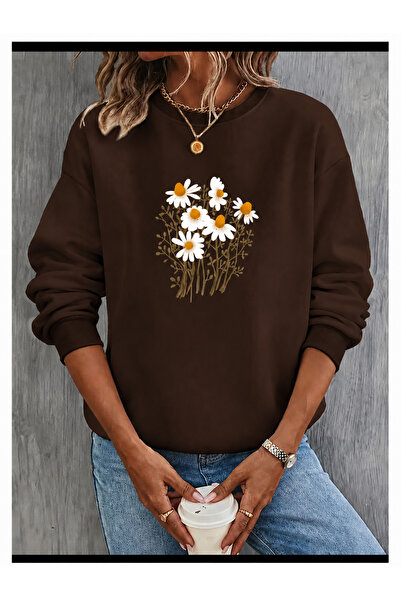 ZİYMO Women's Circular Neck Printed Relaxed Fit Sweatshirt