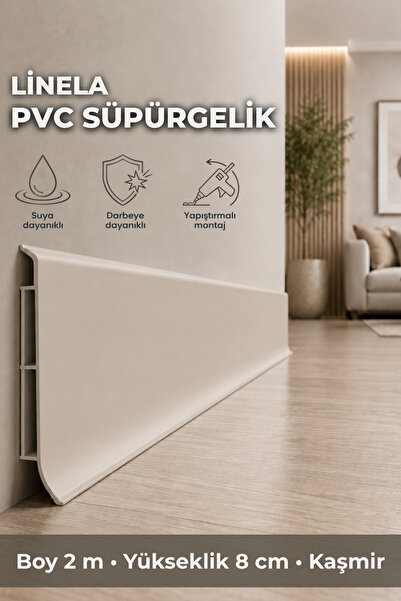 AGK Linela PVC Süpürgelik 8 cm Kaşmir 2 m Yapıştırmalı Suya Dayanıklı Kalın P...