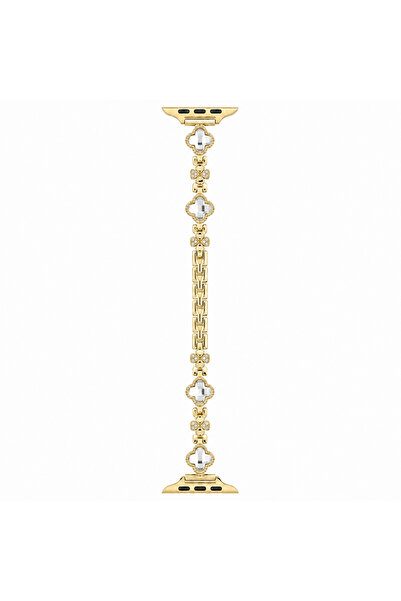 Casen Watch Saat 44mm Gold Taşlı Yonca Tasarımlı Şık Taşlı Kordon