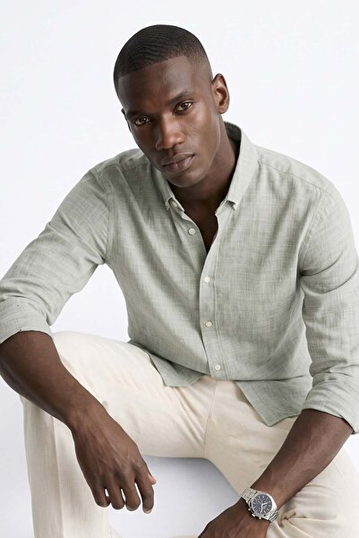 BARRELS AND OIL Men's Melange Long Sleeve Shirt - Khaki