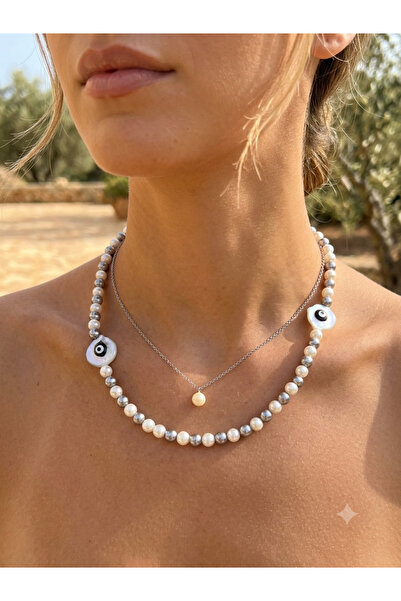 Shine Elagance Natural Stone Mayorka Pearl Evil Eye Beaded Original Pearl Det...