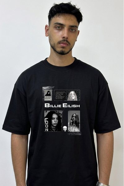 Anetos Billie Eilish_128 Dizajnirana široka crna majica sa printom